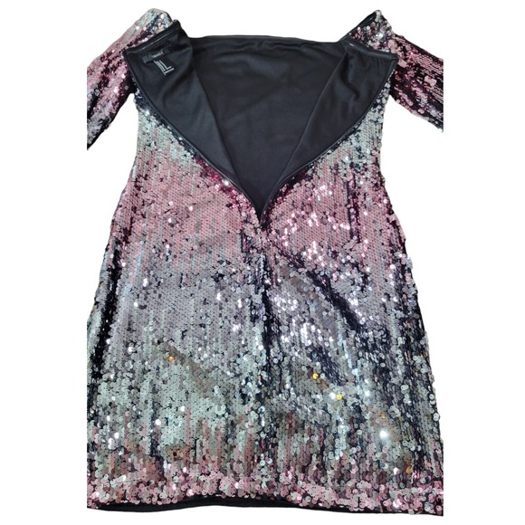 Forever 21 Sequin Long Sleeve Dress Pink Silver Ombre Party Club Mini M - Picture 3 of 8